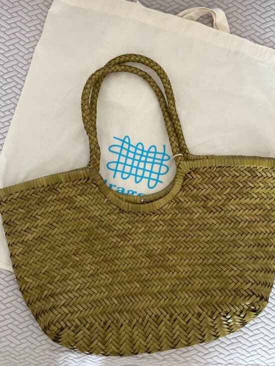 Dragon Diffusion Handbags - Dragon Diffusion Olive Woven Straw Tote Bag